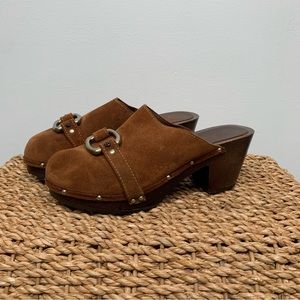 Y2K Juicy Couture Brown Suede Wooden Mules